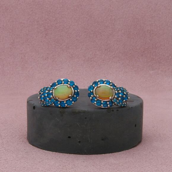 chuck clemency sterling silver opal & blue tourmaline earrings - Picture 1 of 3